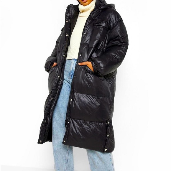Boohoo Jackets & Blazers - Hooded Maxi Black Puffer Jacket sz US-6 sz UK-10 NWT
